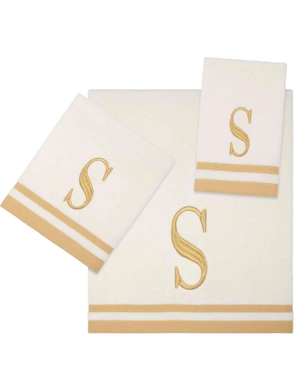 Soft Cotton Towel Set - 3 Pack Bath, Hand & Fingertip Towels with Embroidery